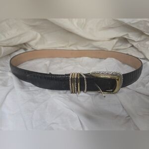 Brighton Classics Women's Leather Belt Black Size L 34  Gold Silver Dual Tone